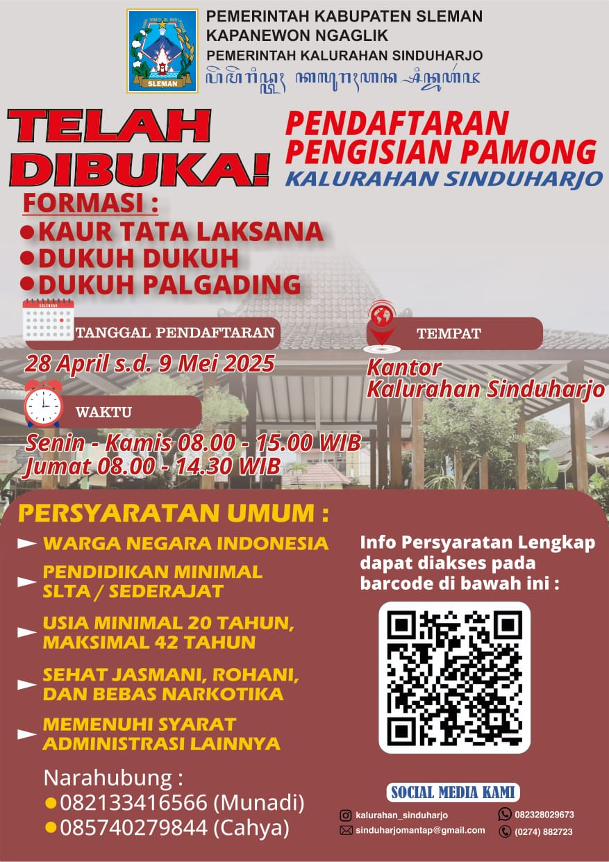 Pengumuman Pengisian Pamong KAlurahan SInduharjo Tahun 2025